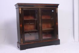 A Victorian ebonised mahogany and walnut gilt ormulu mounted pier display cabinet vitrine.