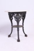 A Victorian 20th century cast iron marble topped tavern pub table.