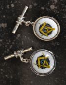 A pair of white metal (stamped 925 for silver ) masonic emblem cufflinks