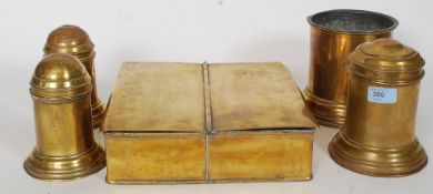 A 19th century Aristocratic kitchen set of brass vessels comprising a pair of castors of