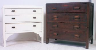 A vintage 1930's straight three oak chest of drawers along with a painted straight three chest of