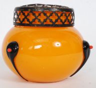 An Art Deco hand blown studio glass flower bowl in fantastic orange