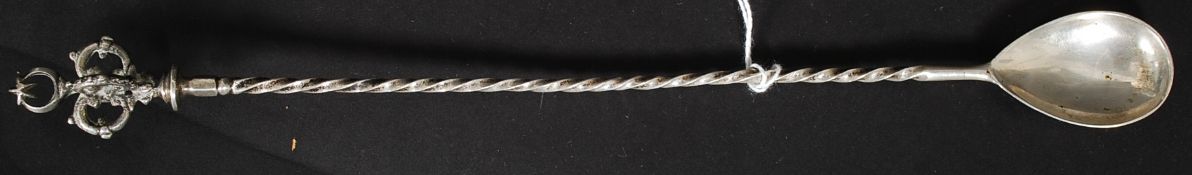 A 19th century Islamic unmarked silver - likely Turkish sherbert spoon with crescent and star