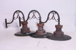 A set of 3 vintage Industrial large Sugg ? Railway Platform Lamps having copper surrounds being set