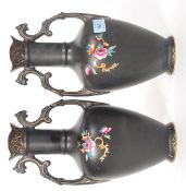 A pair of early 20th century Crown Devon Fieldings of Chelsea black vases.