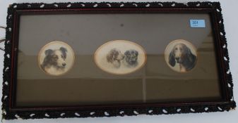 A wonderful Victorian framed trio of paintings, each of dogs. Neatly framed together and glazed.