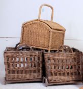 A collection of whicker items to include baskets, gardening picking basket,