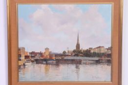 Donnithorne, P; 20th century. Painting of St Mary Redcliffe & Docks, Bristol. Oil on canvas.
