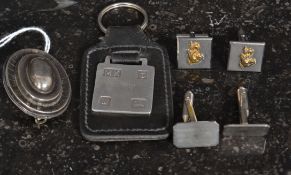 A collection of silver items to include gentlemans silver cufflinks, one set plain,