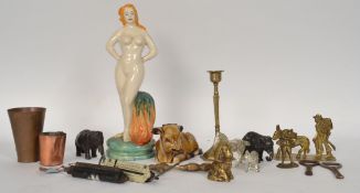 A box of assorted collectables to include brasswares, porcelain figure,