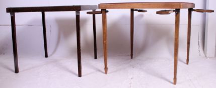 2 vintage mid 20th century village hall baize lined game / card bridge tables.