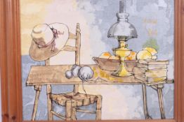 An framed Acrylic on canvas Still Life study of a kitchen table signed Bernard Dufour