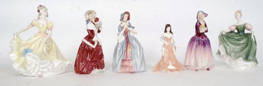 A collection of various ceramic figurines; 5x Royal Doulton and 1x Coalport.