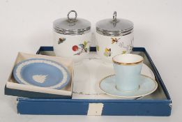 A collection of Royal Worcester items to include boxed plate, egg coddlers and other items.