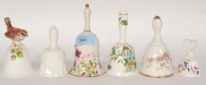 A collection of ceramic bells to include examples by Coalport, Paragon, Regal,