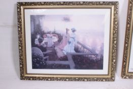 A set of three graduating framed and glazed printed Parisene street scenes by C Kieffer.