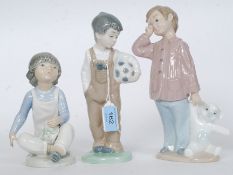 A collection of Nao figurines to include boy seated with flowers,
