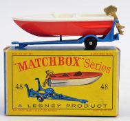 MATCHBOX LESNEY; An original vintage diecast model Matchbox  Lesney No.48 Trailer With Sports Boat.