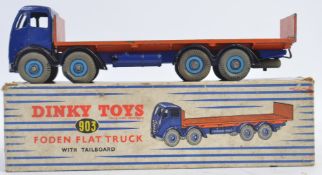 DINKY; An original vintage Dinky Toys 903 Foden Flat Truck. Orange and blue model. Original box.