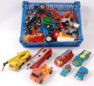 DIECAST; A box of assorted loose diecast model cars and vehicles to include Corgi, Matchbox etc.