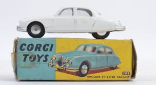 CORGI; Vintage Corgi diecast model 208 Jaguar 2.4 Litre Saloon. In white, within the original box.