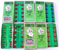 SUBBUTEO; 5x boxed sets of Subbuteo football teams, the boxes being 1970's thin plastic based,