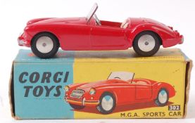 CORGI; original vintage diecast model Corgi Toys 302 MGA Sports Car, in red.