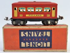 LIONEL TRAINS; An original Lionel Trains 0 gauge tinplate 629 Pullman Car in red.