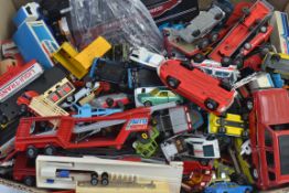 DIECAST; A HUGE box of assorted vintage loose diecast to include Corgi, Matchbox,