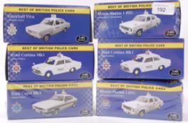 DIECAST; A collection of 6x ' Best Of British Police Cars ' diecast model cars and vans,