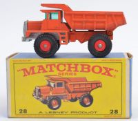 MATCHBOX LESNEY; An original vintage diecast model Matchbox  Lesney No.28 Mack Dump Truck.