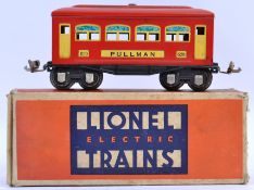 LIONEL TRAINS; An original Lionel Trains 0 gauge tinplate 629 Pullman Car in red.