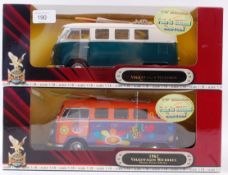 1:18 SCALE DIECAST; Two original 1:18 scale Road Signature Volkswagen Camper Van diecast models.