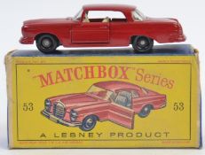 MATCHBOX LESNEY; An original vintage diecast model Matchbox  Lesney No.53 Mercedes Benz Coupe.