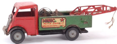 TRIANG MINIC; An original rare early Minic tinplate Breakdown Truck model, in green. Marked to base.
