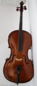 A 20th century cello - musical instrument of eastern european origin complete with the bow and case,