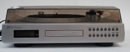 A 20th century NeoStar record player CD Recorder having smoked acryllic glass hinged top.