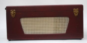 A cased portable Reel 2 Reeel tape player by Truvox having hindges lid and carry handle.