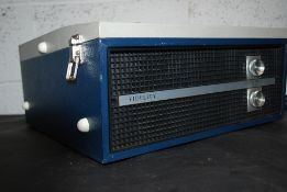 A Fidelity portable four speed  two tone record player, dials and speaker to front, lift up lid

UK,