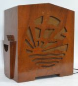 A vintage 20th century 1930's Art Deco  Pye ' Rising Sun ' walnut cased radio ( see illustration )