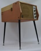 A two tone salmon pink vintage / retro Dansette HiFi four speed record player,