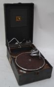 A portable table top Gramophone by HMV. Model 99.
