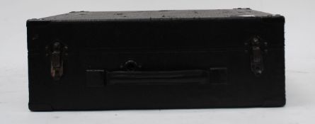 A vintage early 20th century portable HMV picnic / table top Gramophone with side winder.