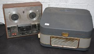 A vintage Phillips portable reel to reel / tape player along with a retro Sony TC280 reel to reel /