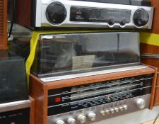 A vintage record player by GEC with speakers along with a Alba record player and speakers along