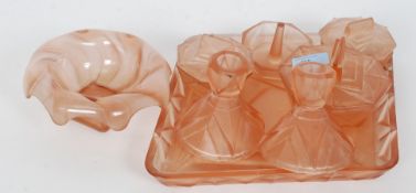 A 1930's FROSTED PINK GLASS DRESSING TAB