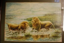 R Feldmeier; watercolour painting of two