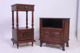 A 19th century French Brittany oak pot cupboard with single locker carved door,