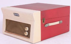 A 1950's Two tone Dansette portable record player - Dansette Major Deluxe 21 with original label to