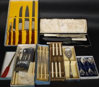 A collection of vintage mid 20th century flatware to include  good Walker & Hall carving set in